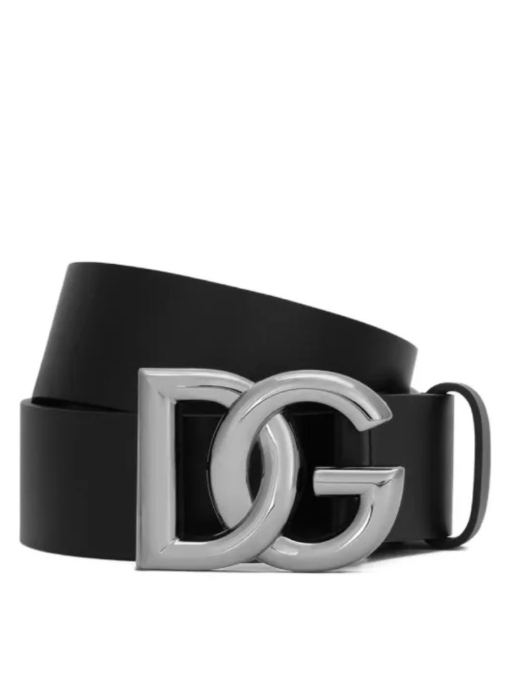 Dolce & Gabbana Black Leather Belt with Silver DG Buckle